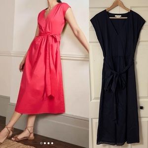 Boden Navy Midi Aline dress with a waist tie size 8 Long